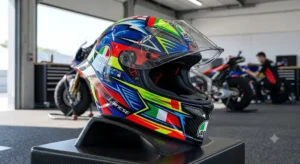 Casco AGV Pista GP RR con grafica racing colorata e spoiler posteriore aerodinamico
