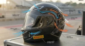 Schema del flusso d'aria e prese di ventilazione del casco integrale racing