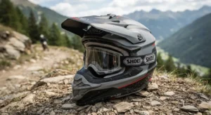 Casco Shoei da motocross ed enduro con frontino protettivo in evidenza