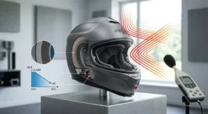 Illustration de l'isolation acoustique et de l'insonorisation d'un casque intégral touring.