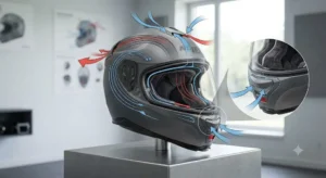Schéma des flux d'air et du système de ventilation d'un casque intégral touring.