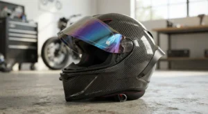 Casque moto intégral sportif en fibre de carbone ultra-léger avec visière iridium