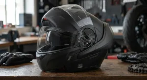 Mécanisme d'ouverture fluide de la mentonnière à 180 degrés sur un casque modulable Shark.