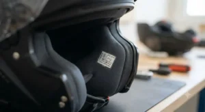 Etichetta di omologazione P/J su un casco modulare touring per guida con mentoniera aperta o chiusa