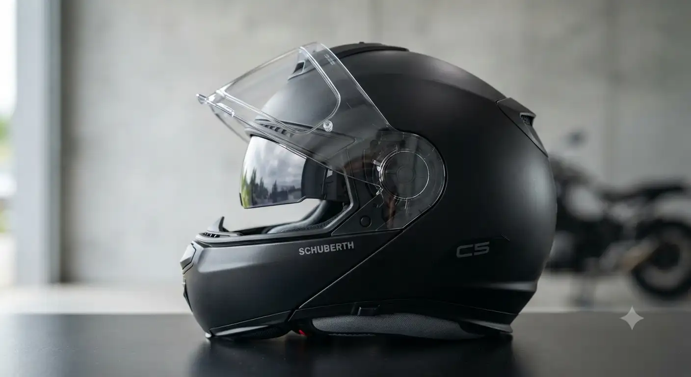 Casco Schuberth C5 modulare nero opaco visto di profilo in primo piano