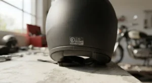 Dettaglio dell omologazione di sicurezza su un casco moto economico ma certificato
