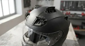 Prese d'aria superiori e posteriori aperte per il sistema di ventilazione di un casco moto stradale