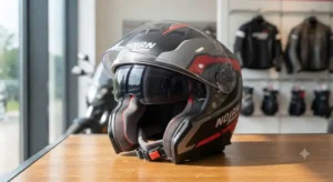 Visiera parasole integrata VPS resistente ai graffi su un casco Nolan