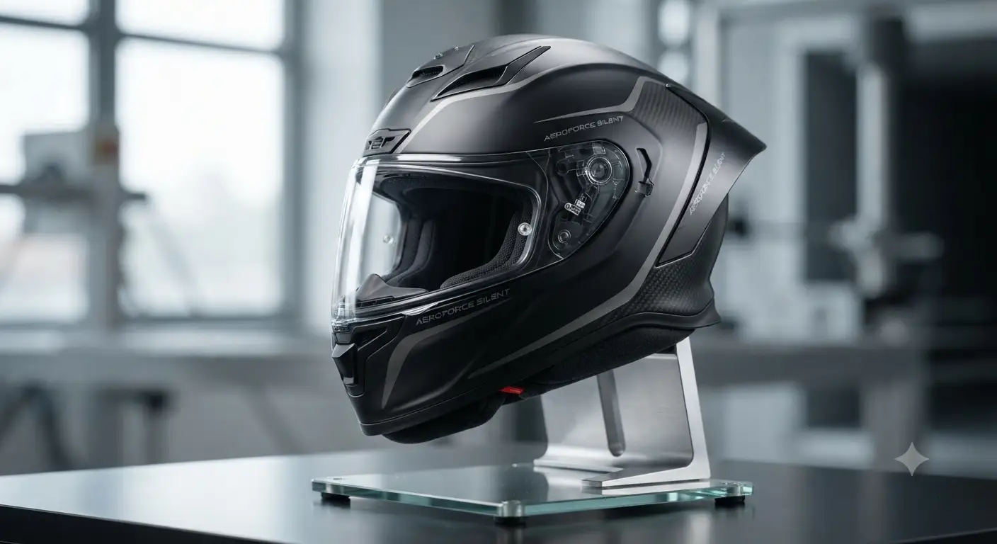 Casco moto silenzioso con design aerodinamico avanzato per ridurre i fruscii del vento.