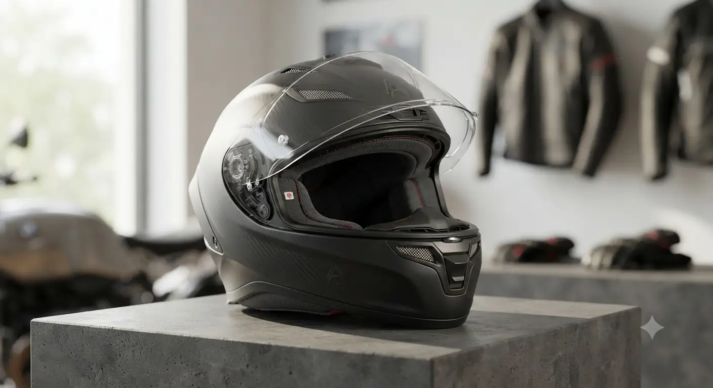Casco integrale premium oltre 500 euro esposto in primo piano con finitura opaca