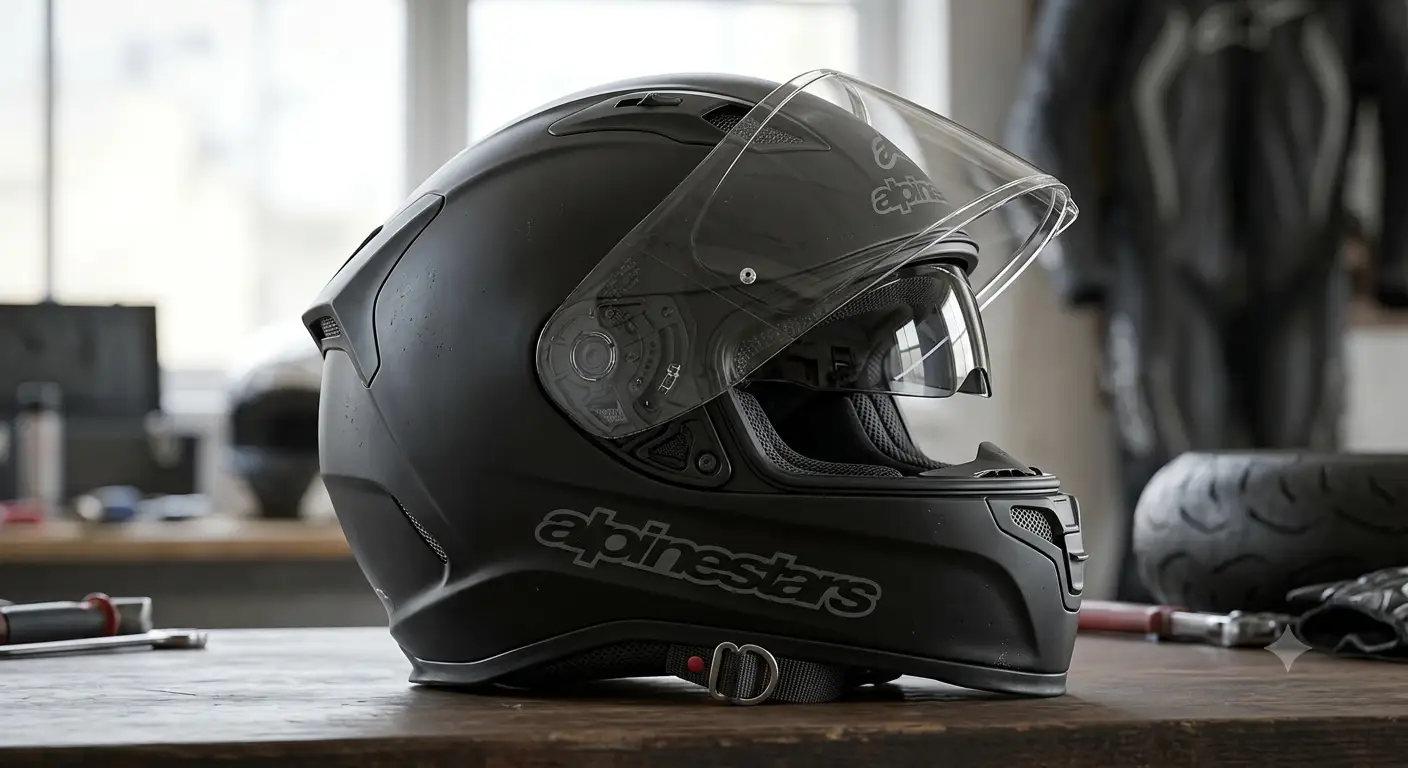Casco Alpinestars integrale da strada in colore nero opaco visto di profilo