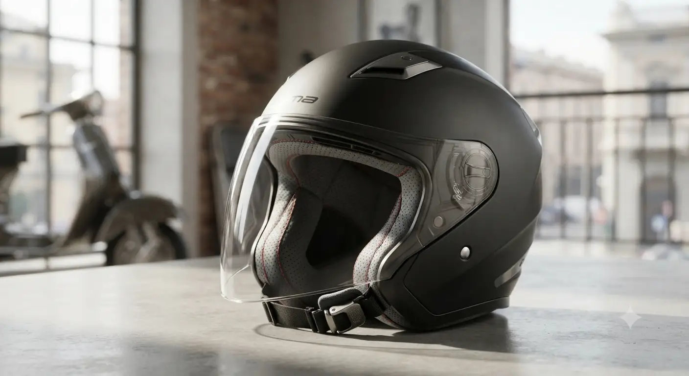 Casco demi jet da moto ideale per gli spostamenti in città con un design moderno ed elegante