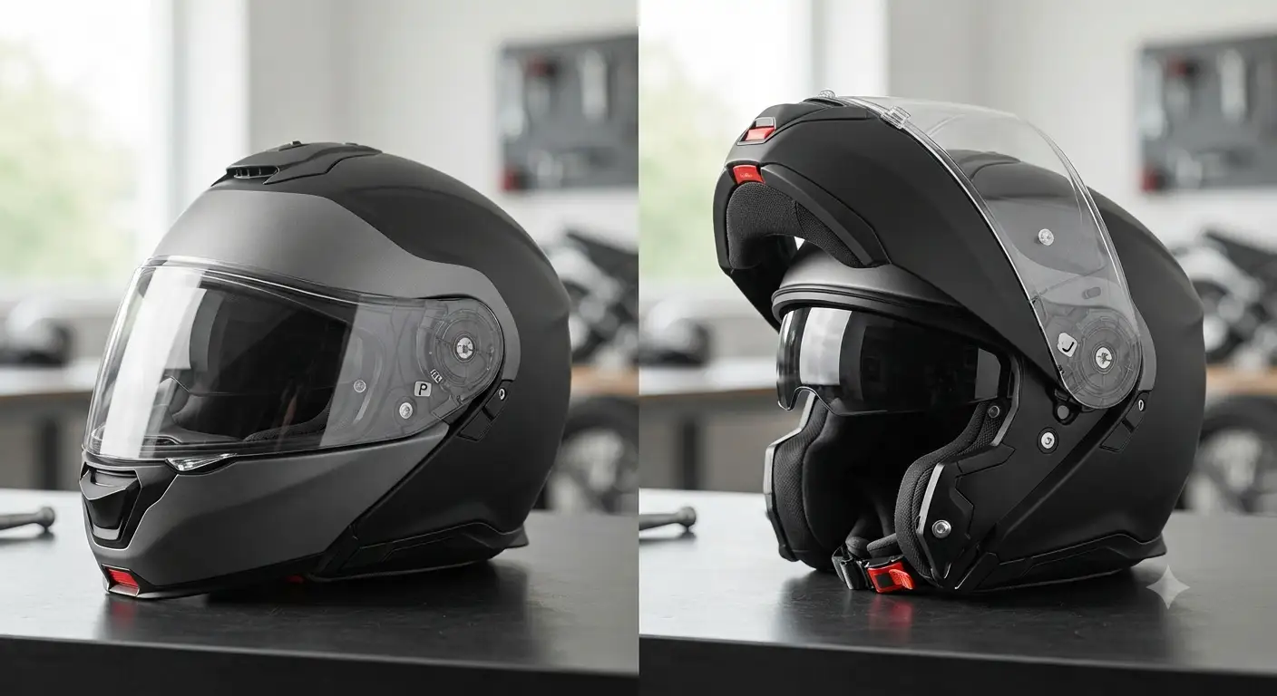 Casco modulare con doppia omologazione P/J aperto e chiuso per moto